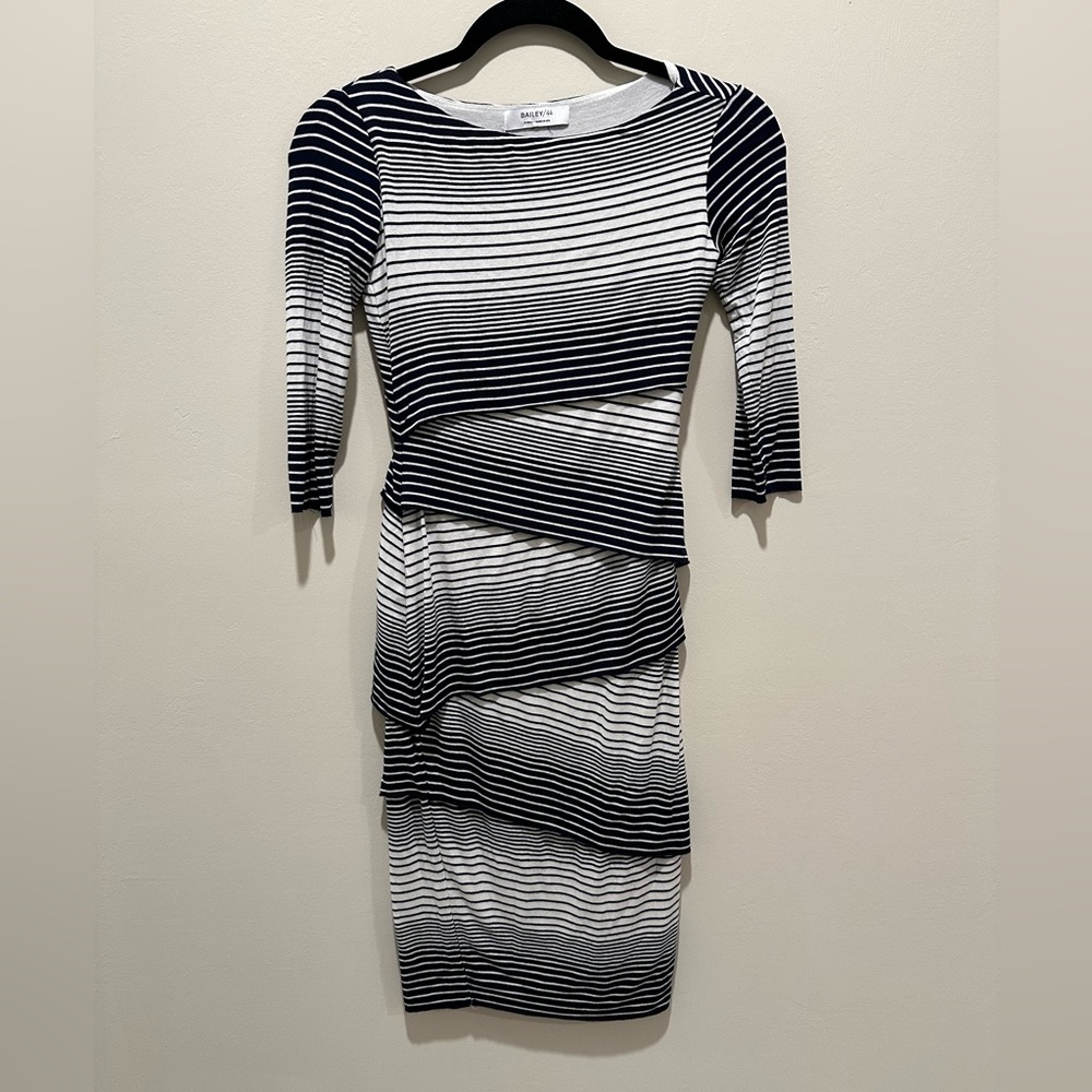 Bailey 44 Navy and White Sheath Dress with Bateau Neckline